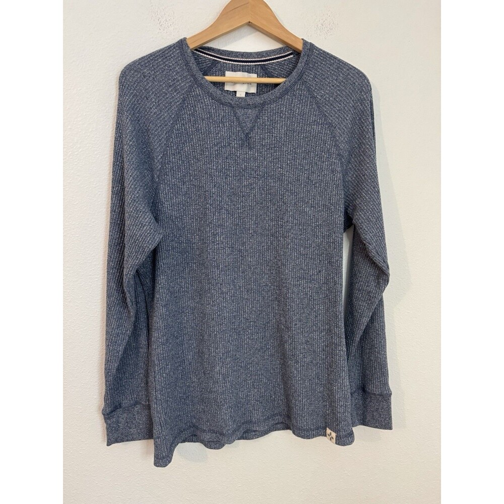 SUN + STONE Shirt Long Sleeve Crew Neck Blue Waffle Thermal Knit Size Large NWT